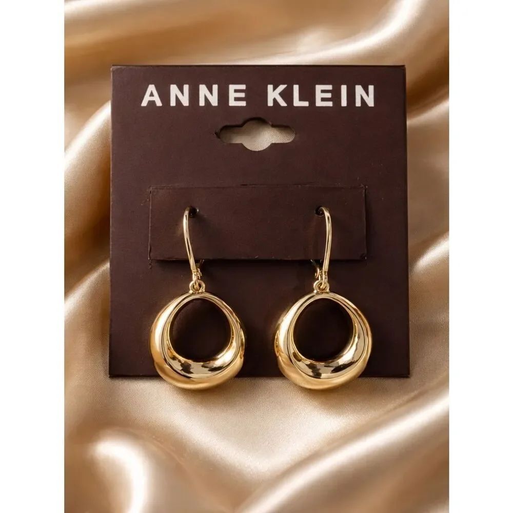 Anne Klein goldstone open drop earrings NWT